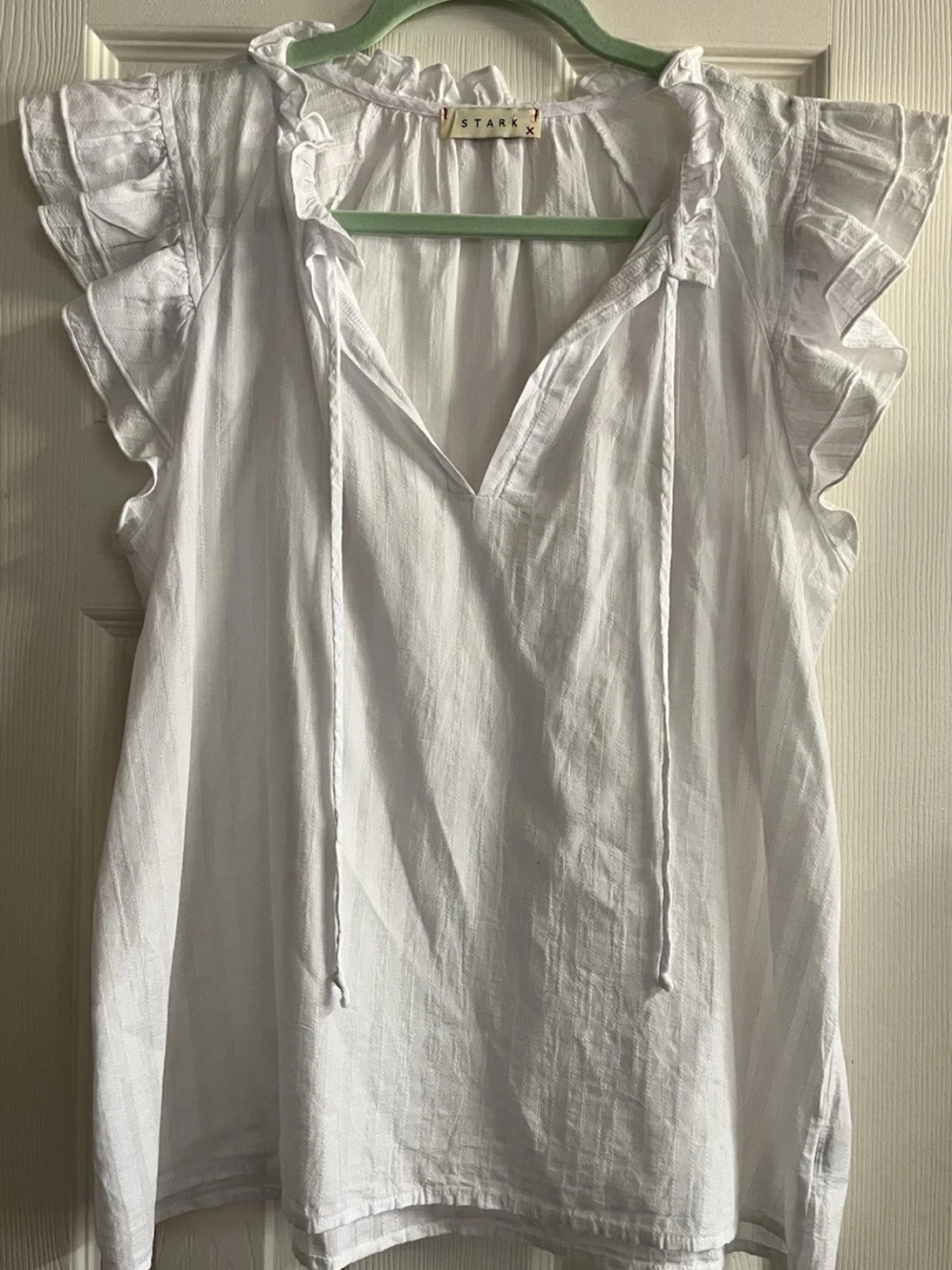 Stark White Ruffle Sleeve Tie-Neck Blouse XS